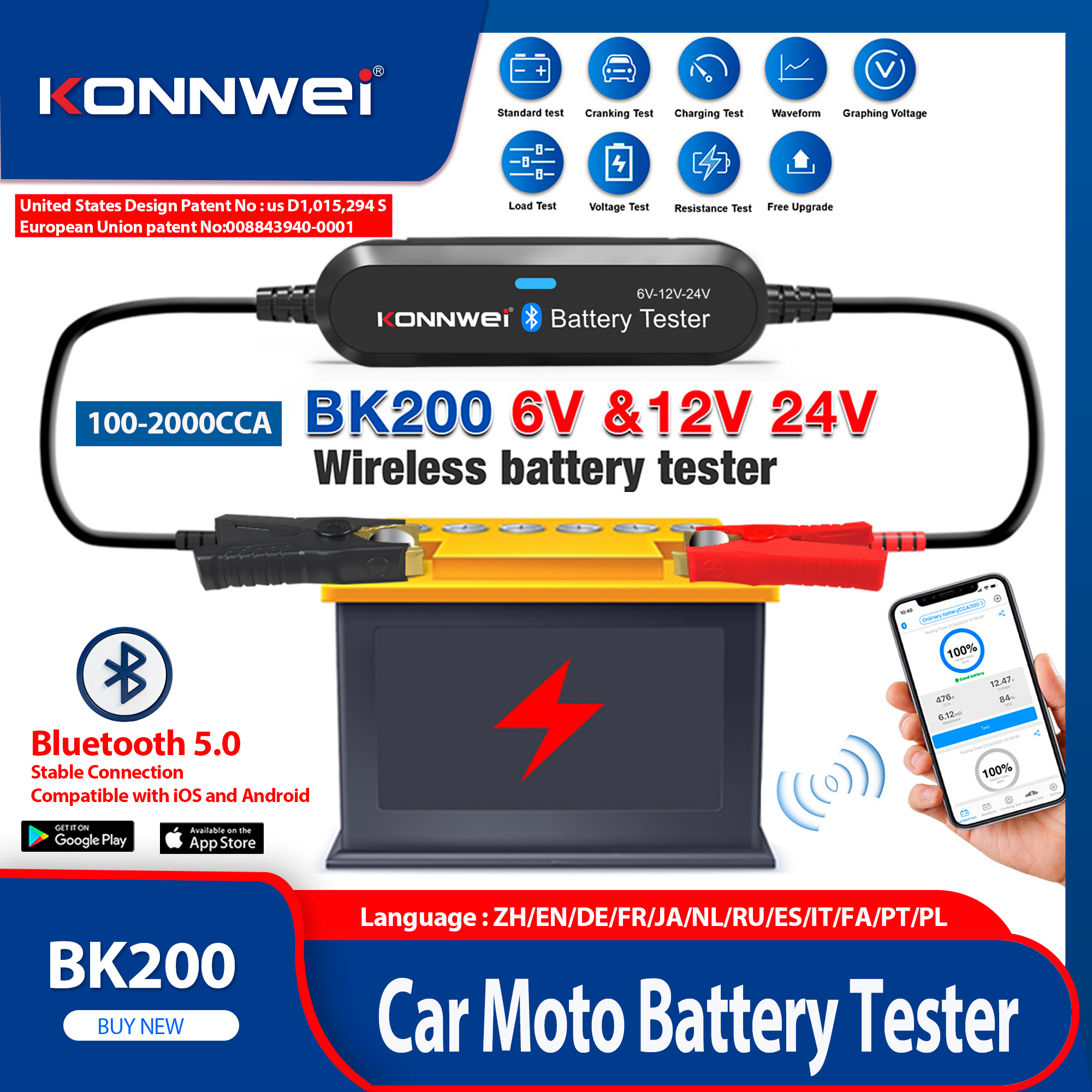 Battery Load Tester - 2026 KONNWEI BK200 Bluetooth 5.0 Car